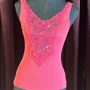 Camille - PINK SEQUINS LACE TANK TOP